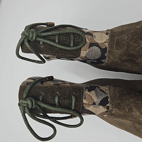 Coach Ediva Leather Stud Canvas Drawstring Ankle Boots Size 6 - Picture 14 of 15